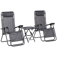 Kozy 3pcs Folding Zero Gravity Chairs Sun Lounger Table Set w/ Cup Holders Reclining Garden Yard Pool, Light Grey