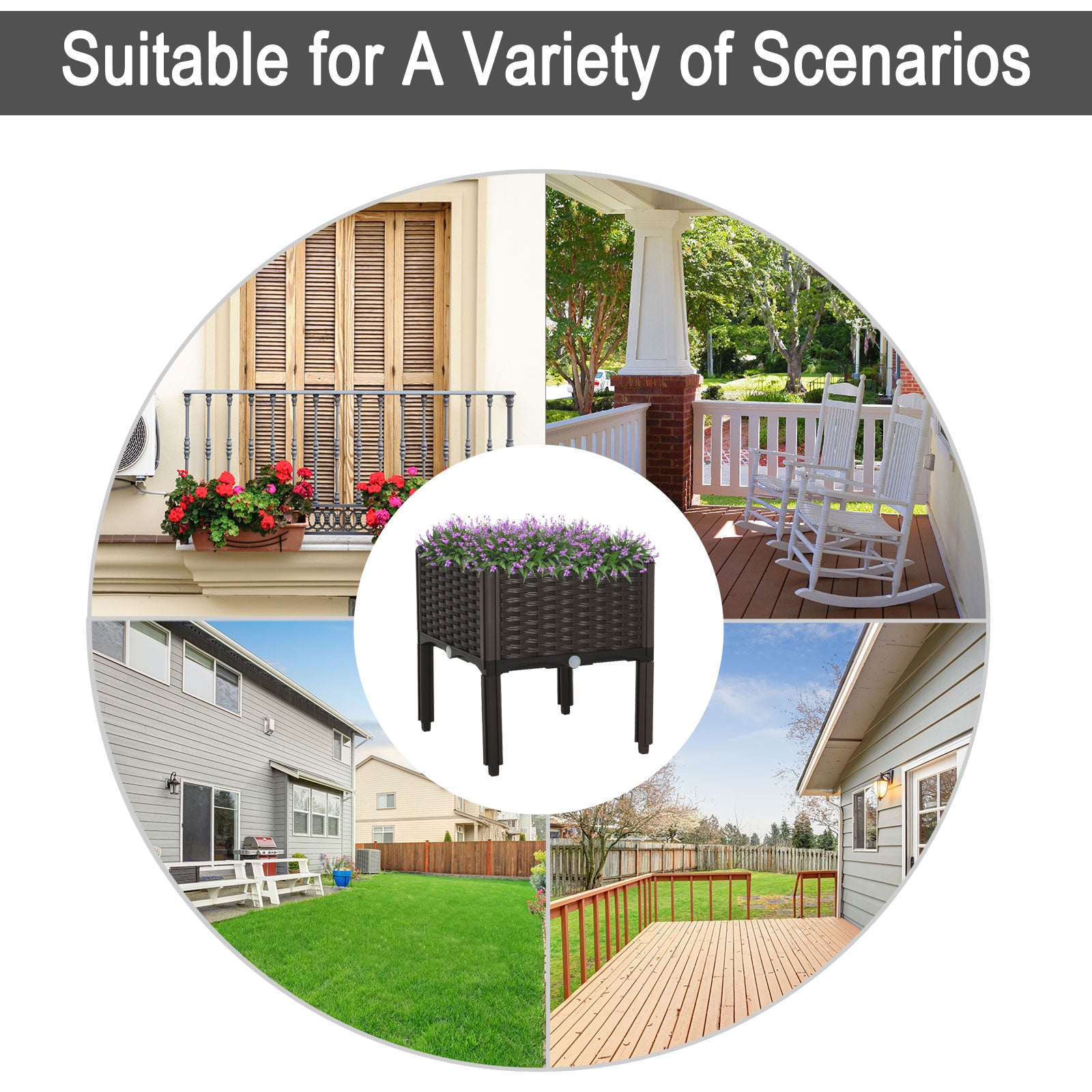 Kozy 26L Garden Raised Bed Elevated Patio Flower Plant Planter Box PP Vegetables Planting Container, Brown