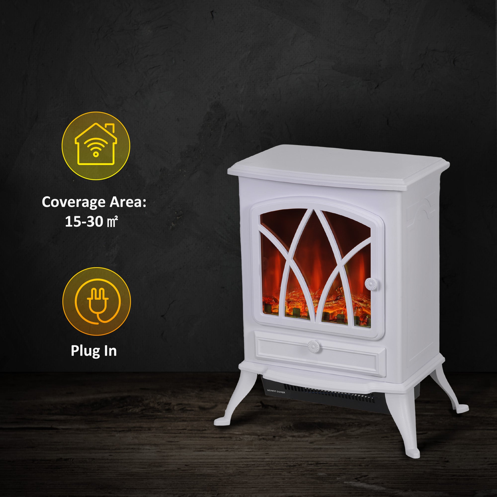 Kozy - 1kW-2kW Vintage Electric Fireplace Heater - White
