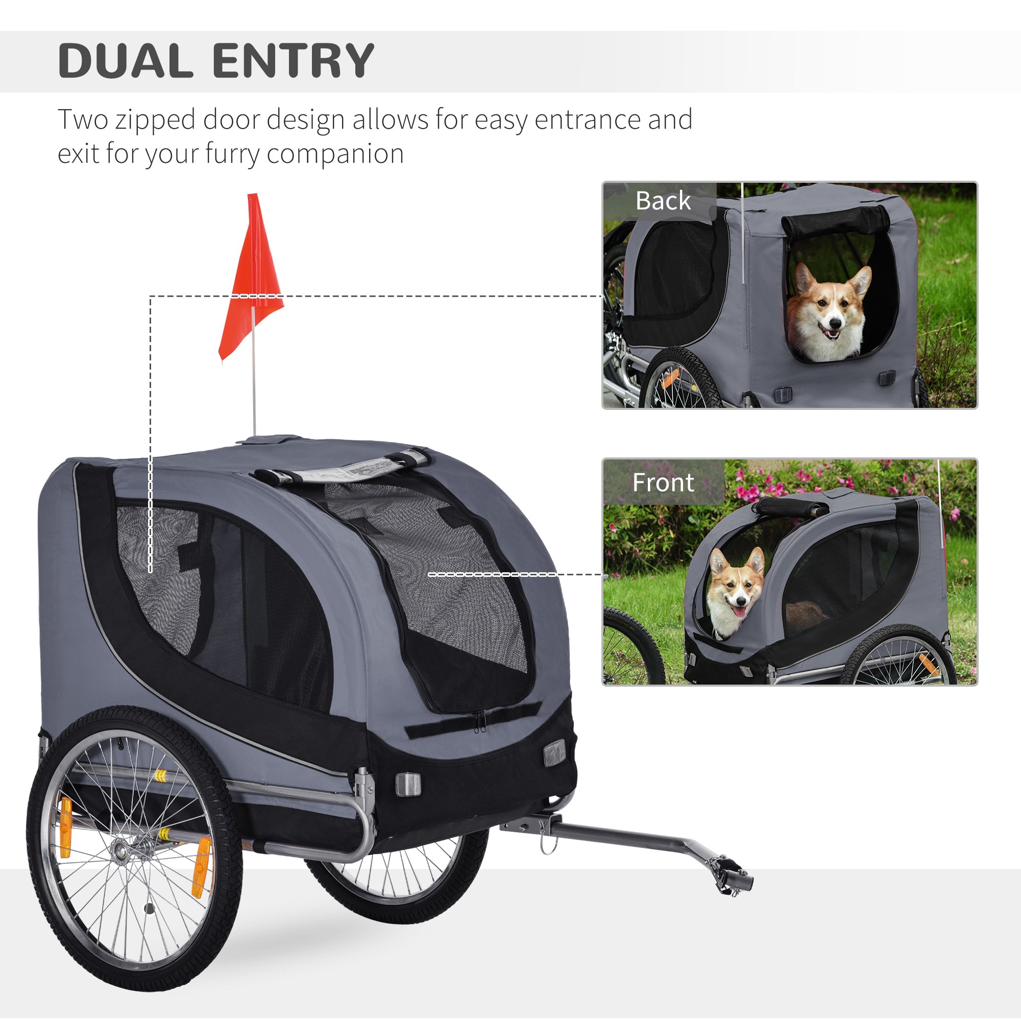 PawHut Dog Bike Trailer, Steel Pet Cart Carrier for Bicycle, Water Resistant Travel Kit, Grey and Black