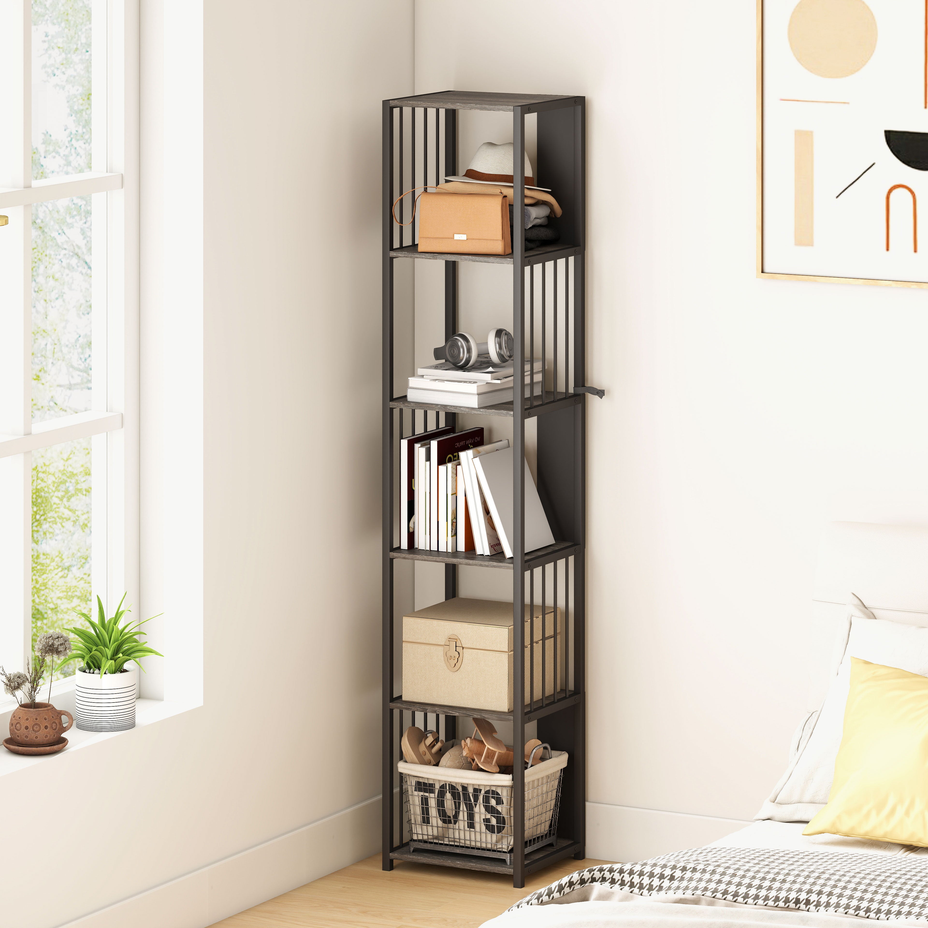 Kozy - 5-Tier Bookshelf with Steel Frame - Grey