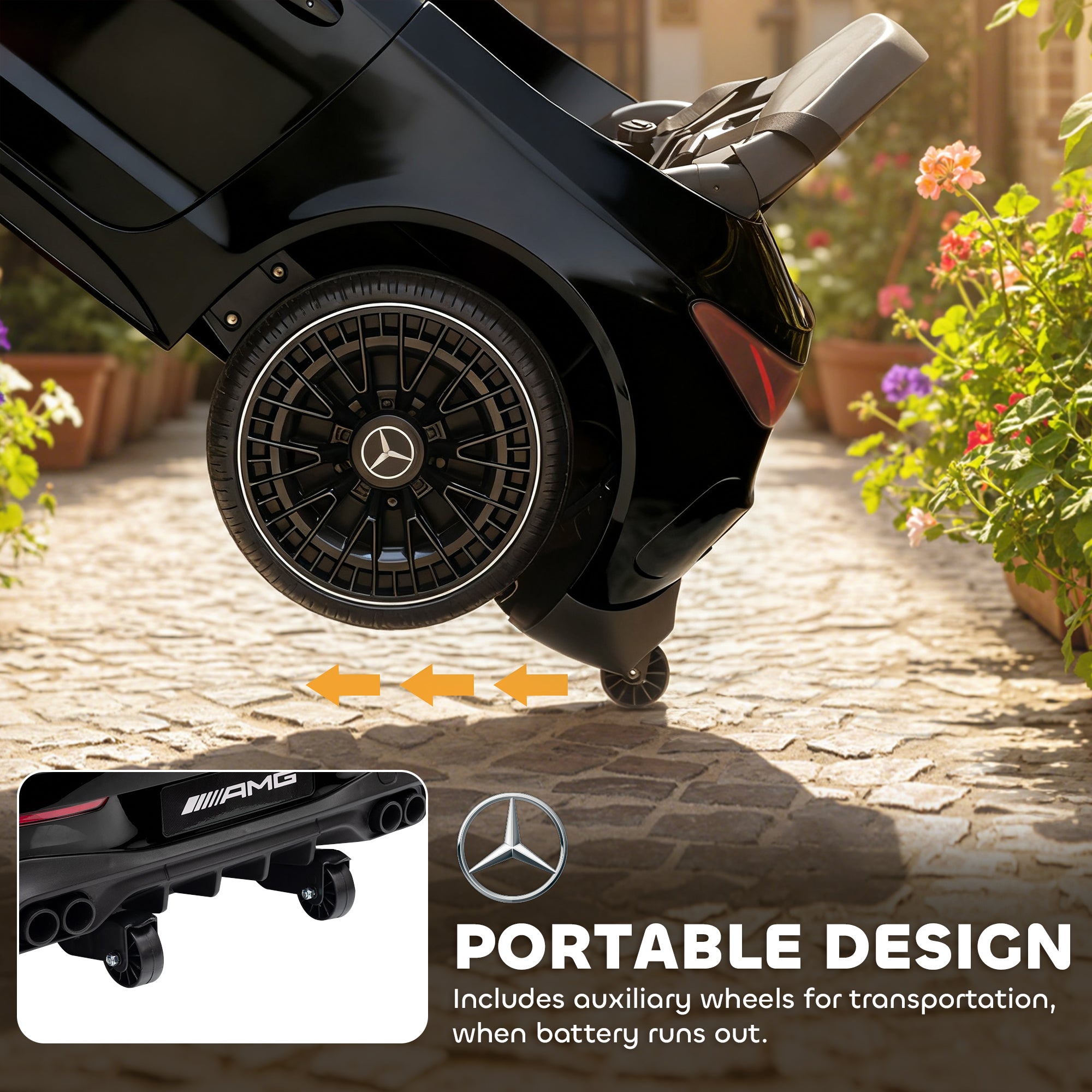 Kozy Licensed Mercedes AMG Kids Electric Car, 12V Ride On Car with Dual Motors, Remote Control for 3-6 Years, Black