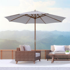 Kozy 3(m) Garden Parasol, Pulley Operated Patio Umbrella, Wooden Table Market Umbrella with Rope Pulley Mechanism and 8 Ribs, Cream White