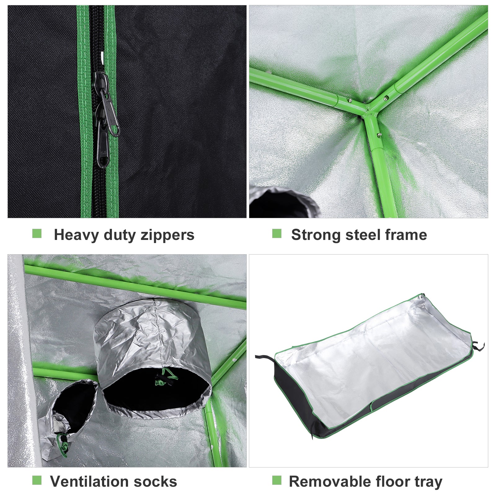 Kozy Grow Tent Reflective Mylar Hydroponic with Adjustable Vents and Floor Tray for Indoor Plant Growing, 80 x 80 x 160 cm (31.5" x 31.5" x 63")