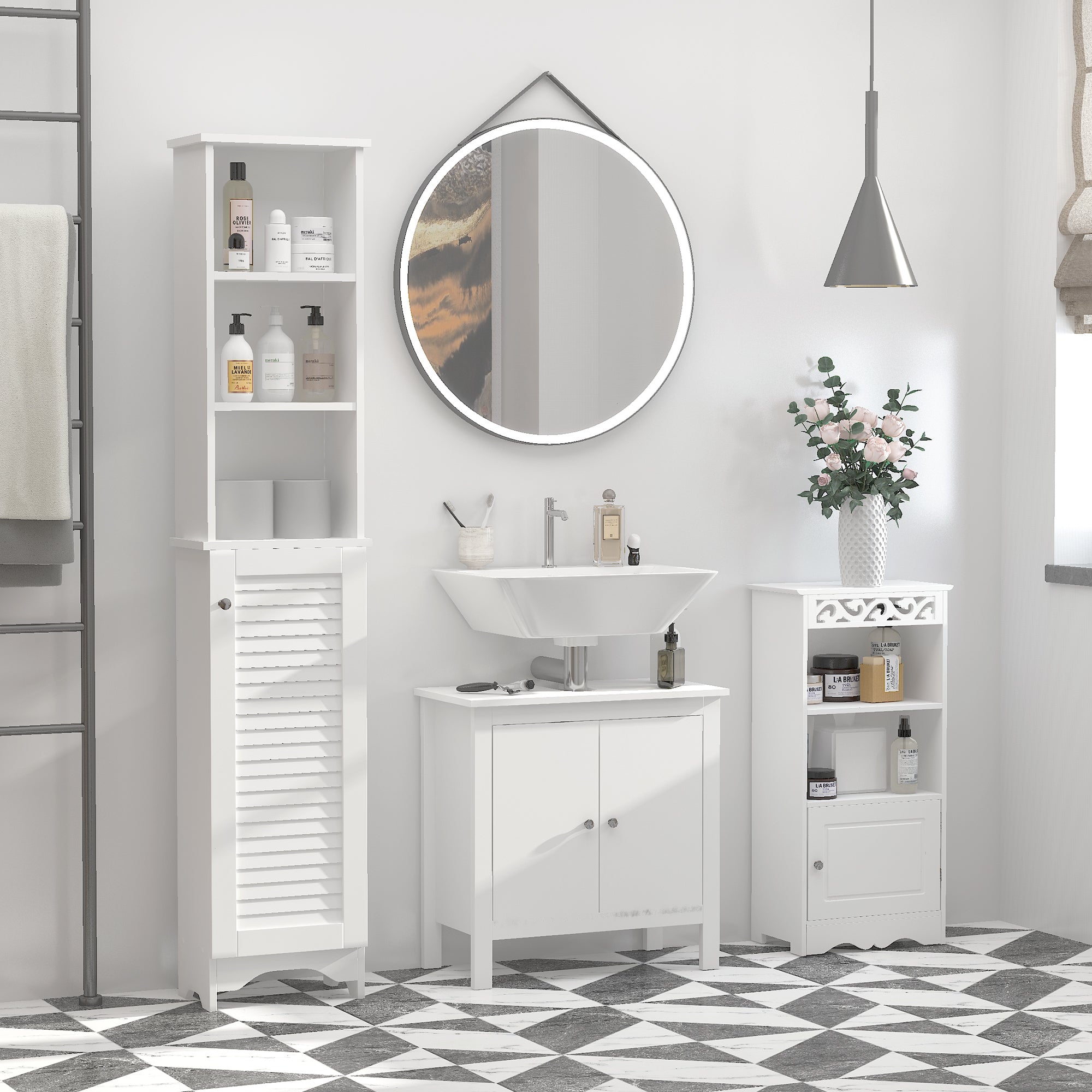 Kozy Tall Bathroom Cabinet, Freestanding Slim Bathroom Storage Unit with Adjustable Shelves and Shutter Door, Floor Storage Cupboard with 6 Shelves, 165H x 34W x 20D cm, White