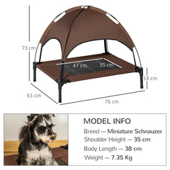 Kozy Raised Dog Bed Waterproof Elevated Pet Cot with Breathable Mesh UV Protection Canopy Brown, for Medium Dogs, 76 x 61 x 73cm