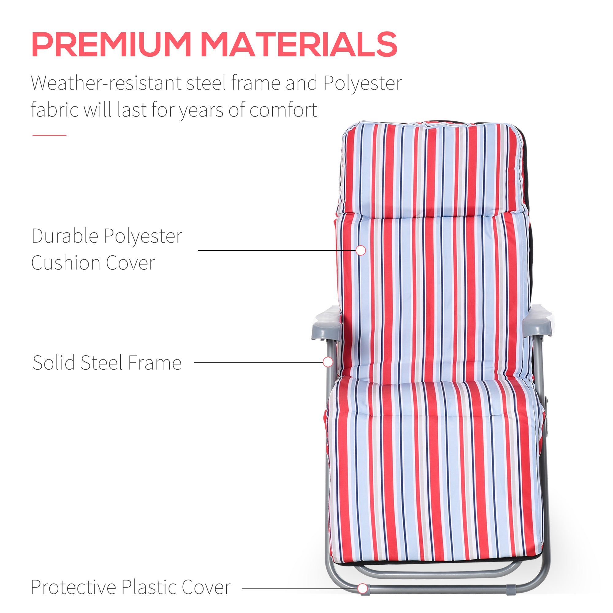 Kozy Set of 2 Garden Sun Lounger Outdoor Reclining Seat Cushioned Seat Foldable Adjustable Recliner Red and White