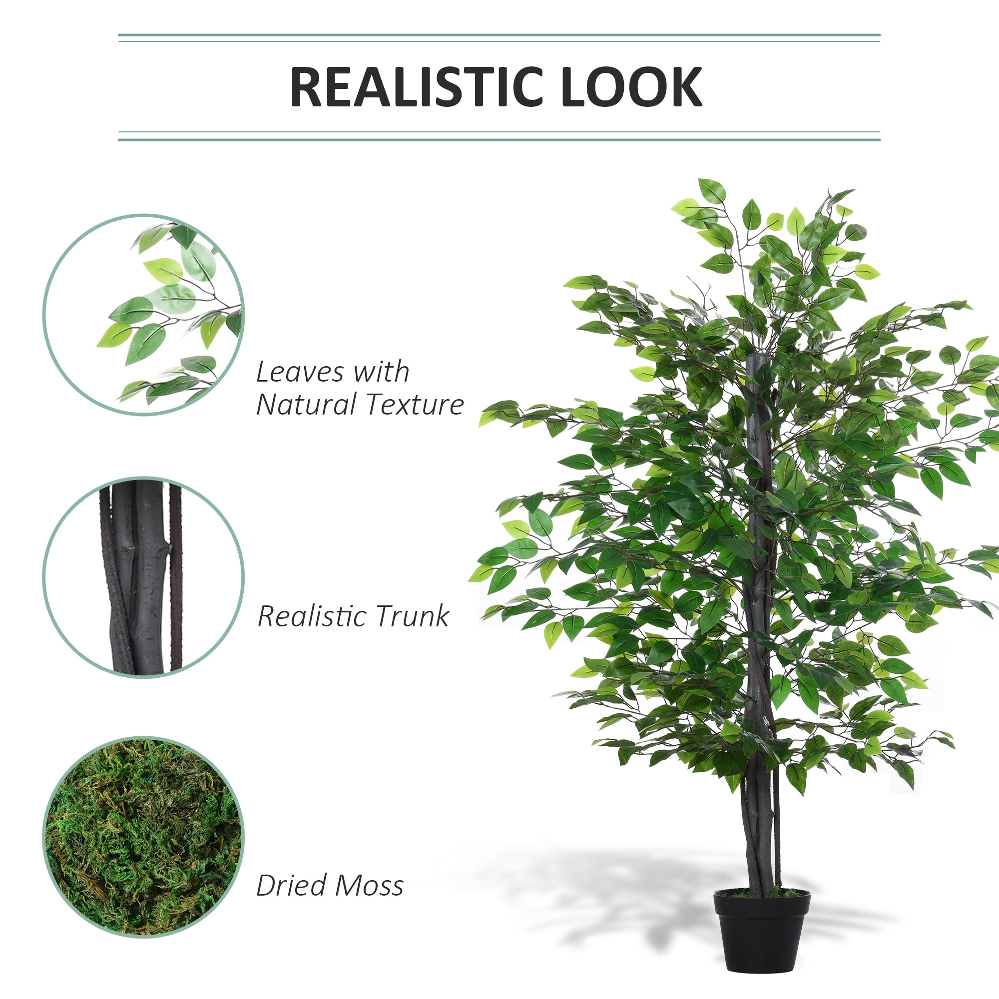 Outsunny 145cm Artificial Tree Banyan Plant Faux Decorative Tree W/ Cement Pot Vibrant Greenery Shrubbery Indoor Outdoor Accessory