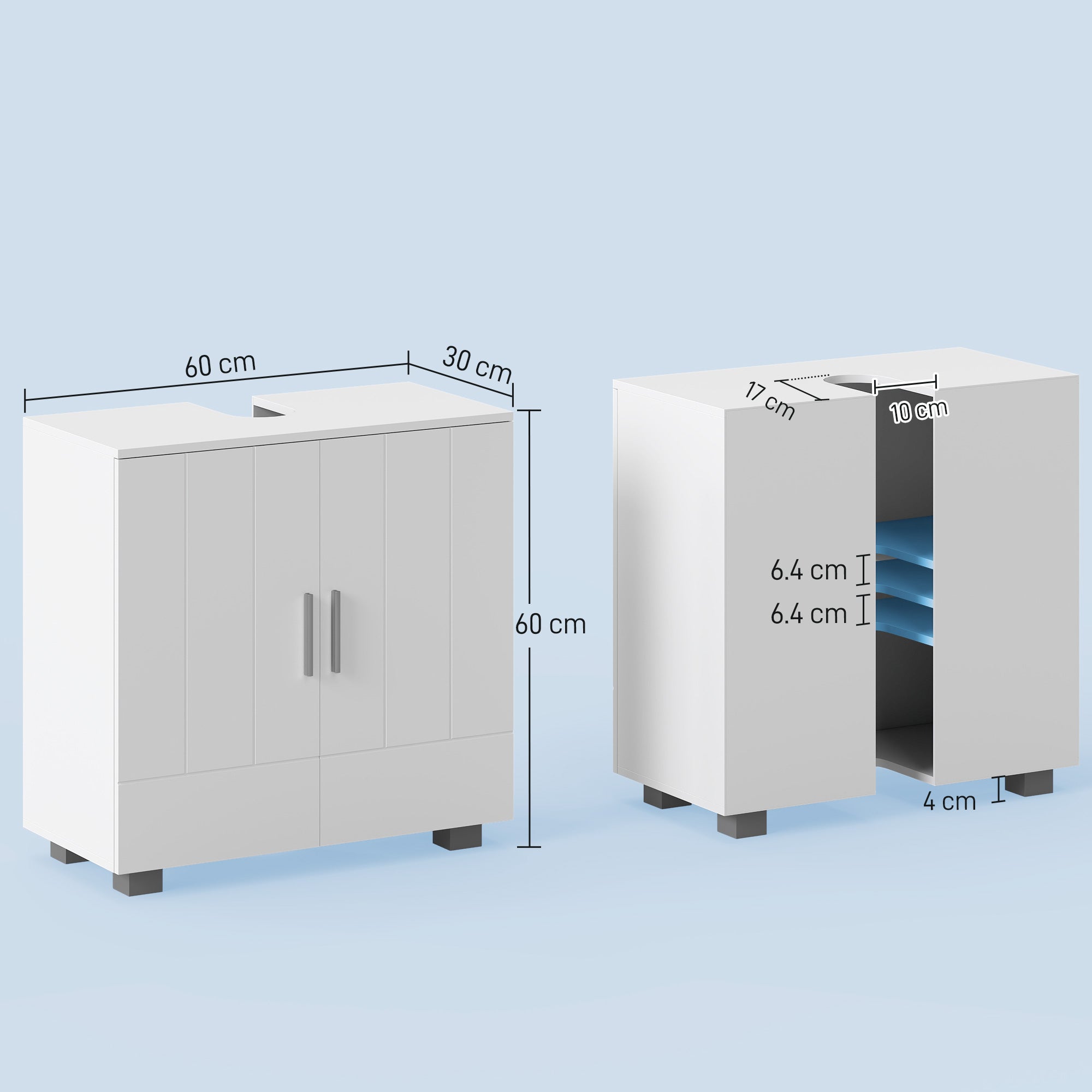 Kozy Pedestal Under Sink Cabinet, Modern Bathroom Vanity Unit, Storage Cupboard with Double Doors, Adjustable Shelf, White