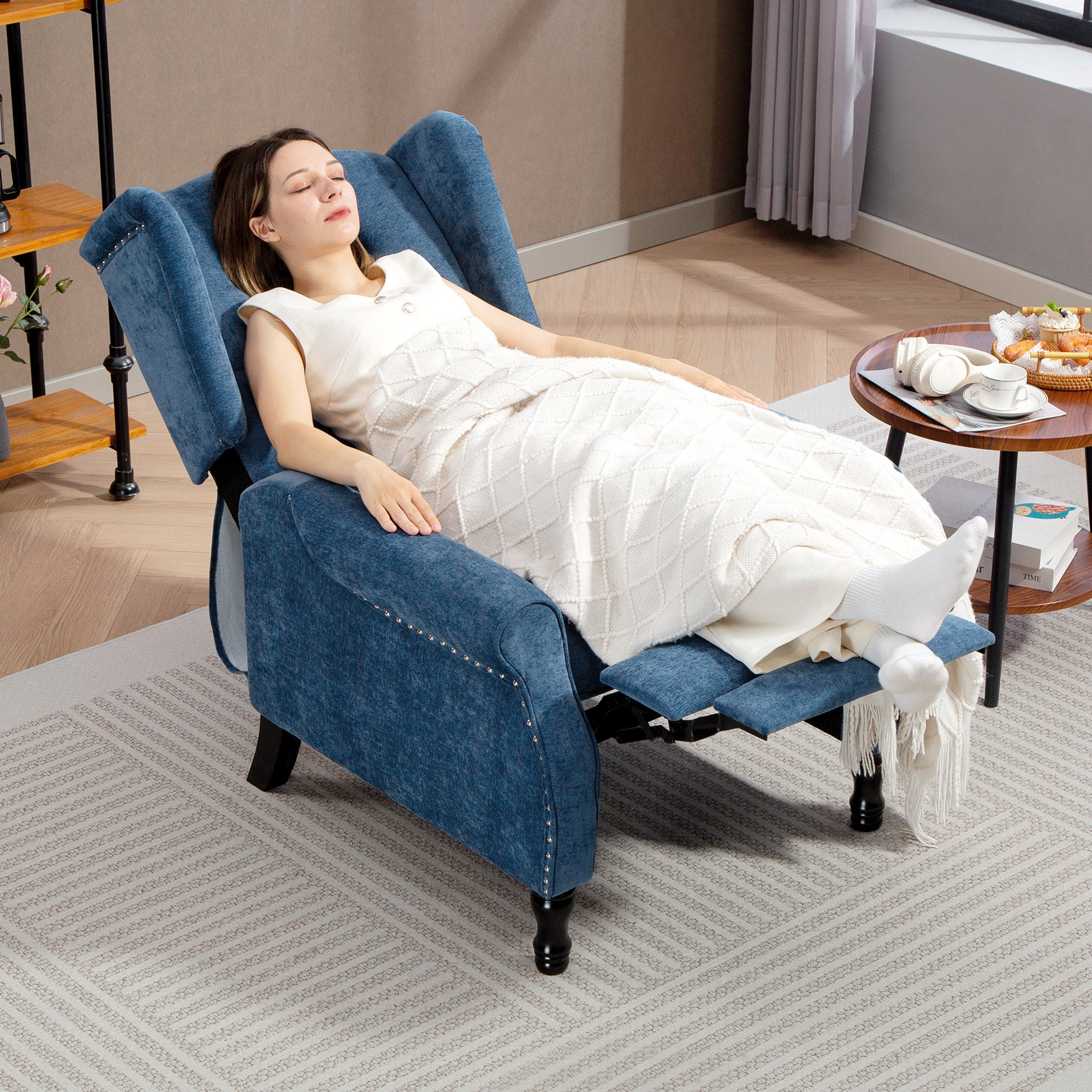 Kozy - 150° Reclining Vintage Armchair, with footrest, Royal Blue