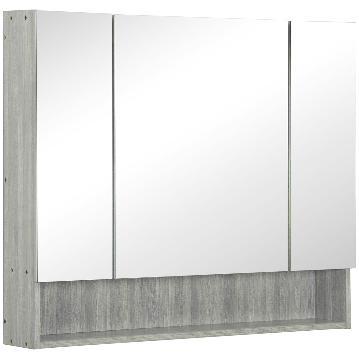 Kozy Bathroom Mirror Cabinet, Wall Mounted Storage Cabinet with Adjustable Shelves, 3 Doors and Cupboards, Grey