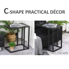 Kozy C Shape Bedside Table w/Metal Frame Marble-Effect Top Sofa Narrow Snack End Table for Living Room, Black