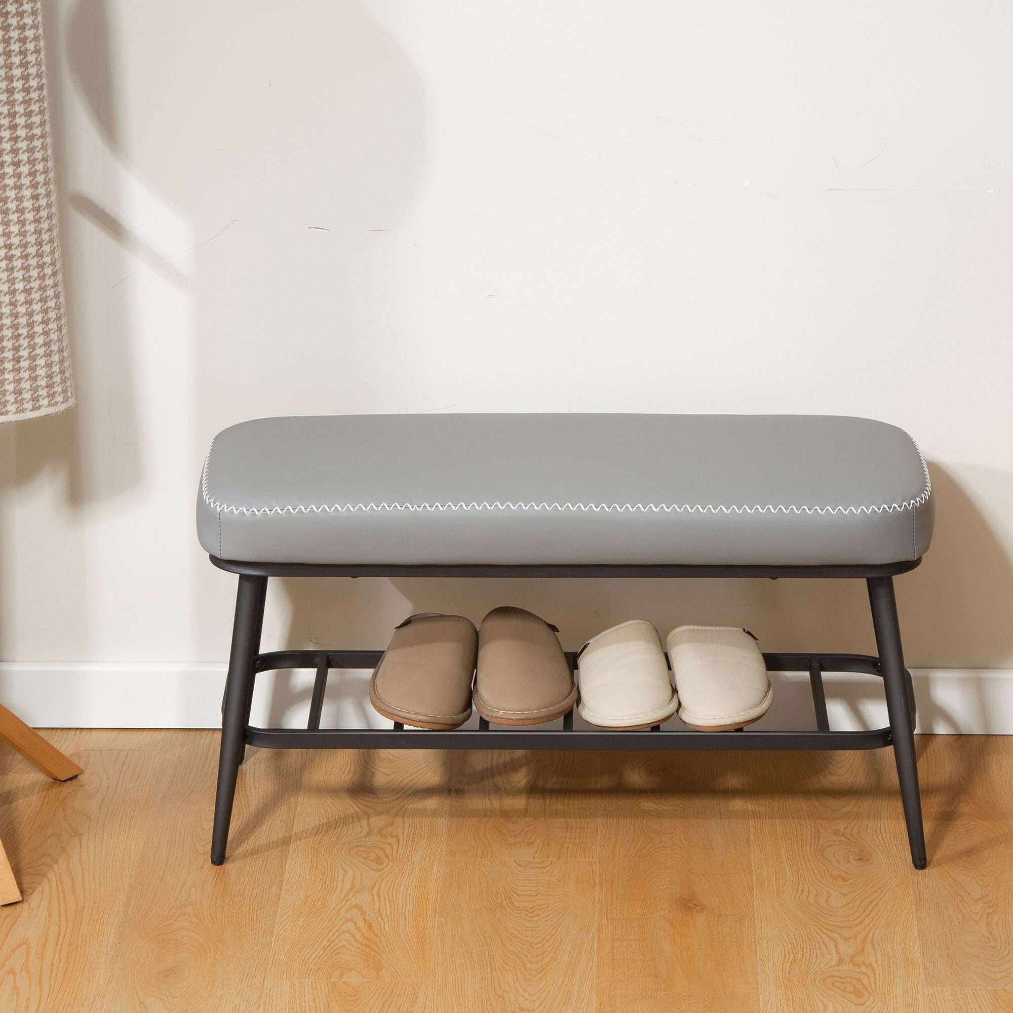 Kozy - PU Leather Shoe Storage Bench - Grey