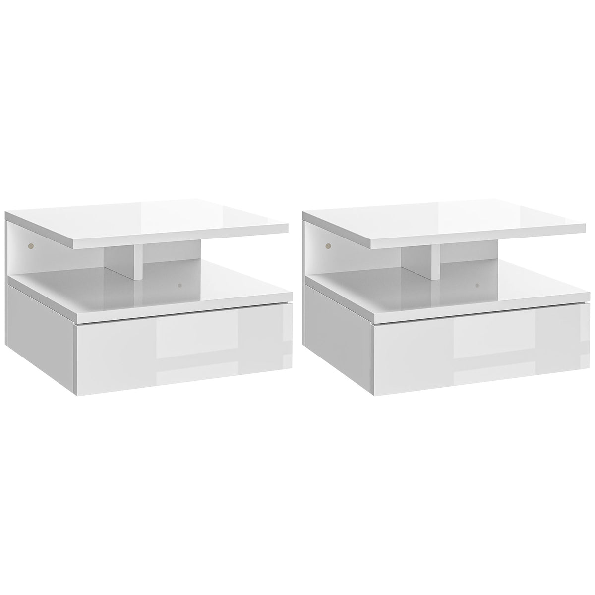 Kozy Set of Two Floating High Gloss Bedside Tables - White