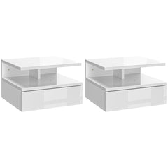Kozy Set of Two Floating High Gloss Bedside Tables - White