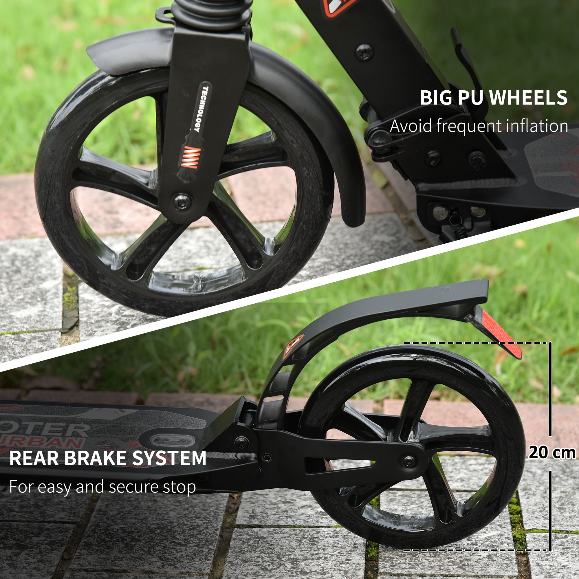 Kozy Folding Kick Scooter, Adjustable Ride On Scooter with 200mm Big Wheels and Double Shock Absorption, Urban Scooter for 14+ Teens Adult, Black