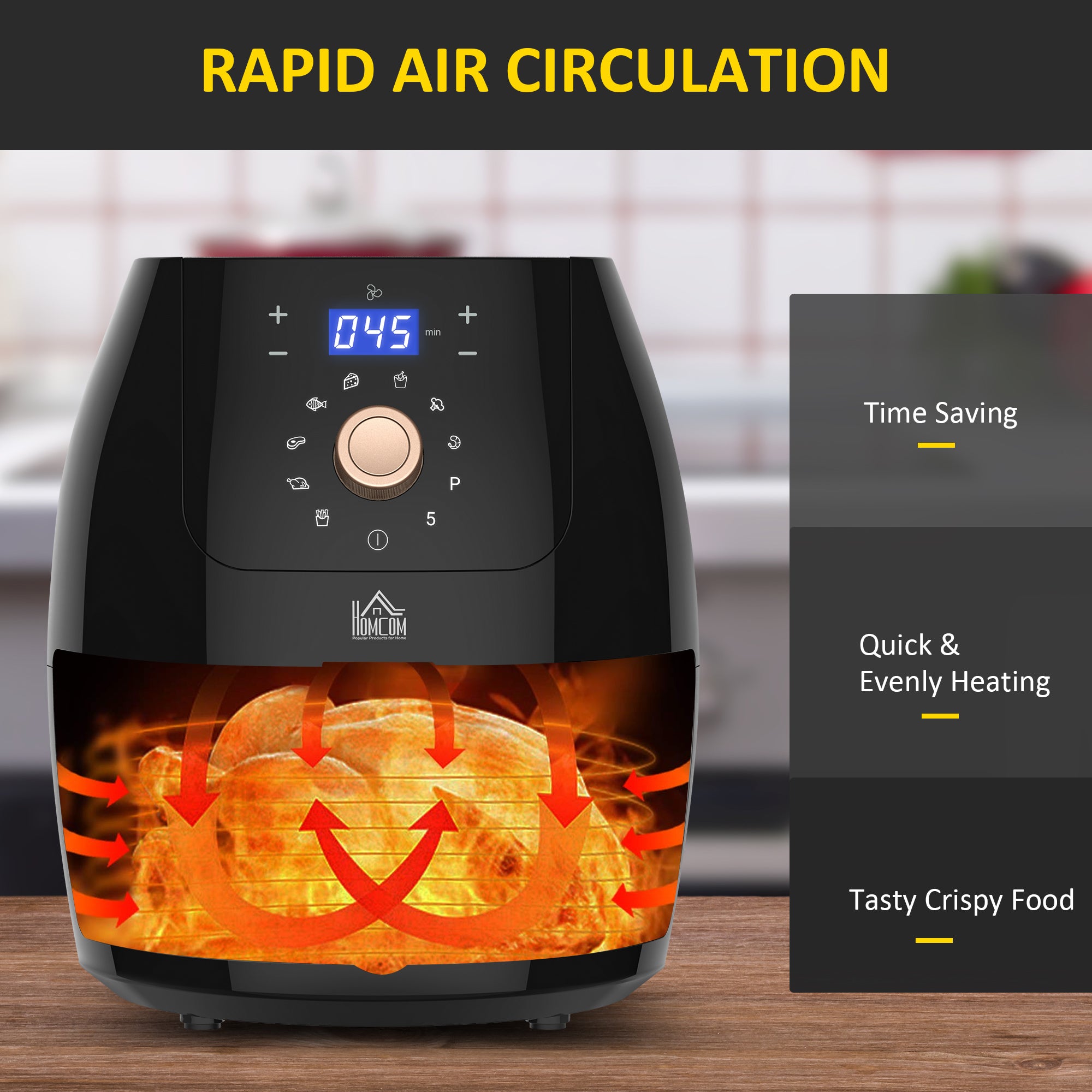 Kozy 5.5L 1700W Air Fryer, with Digital Display, 80-200℃ Temperature