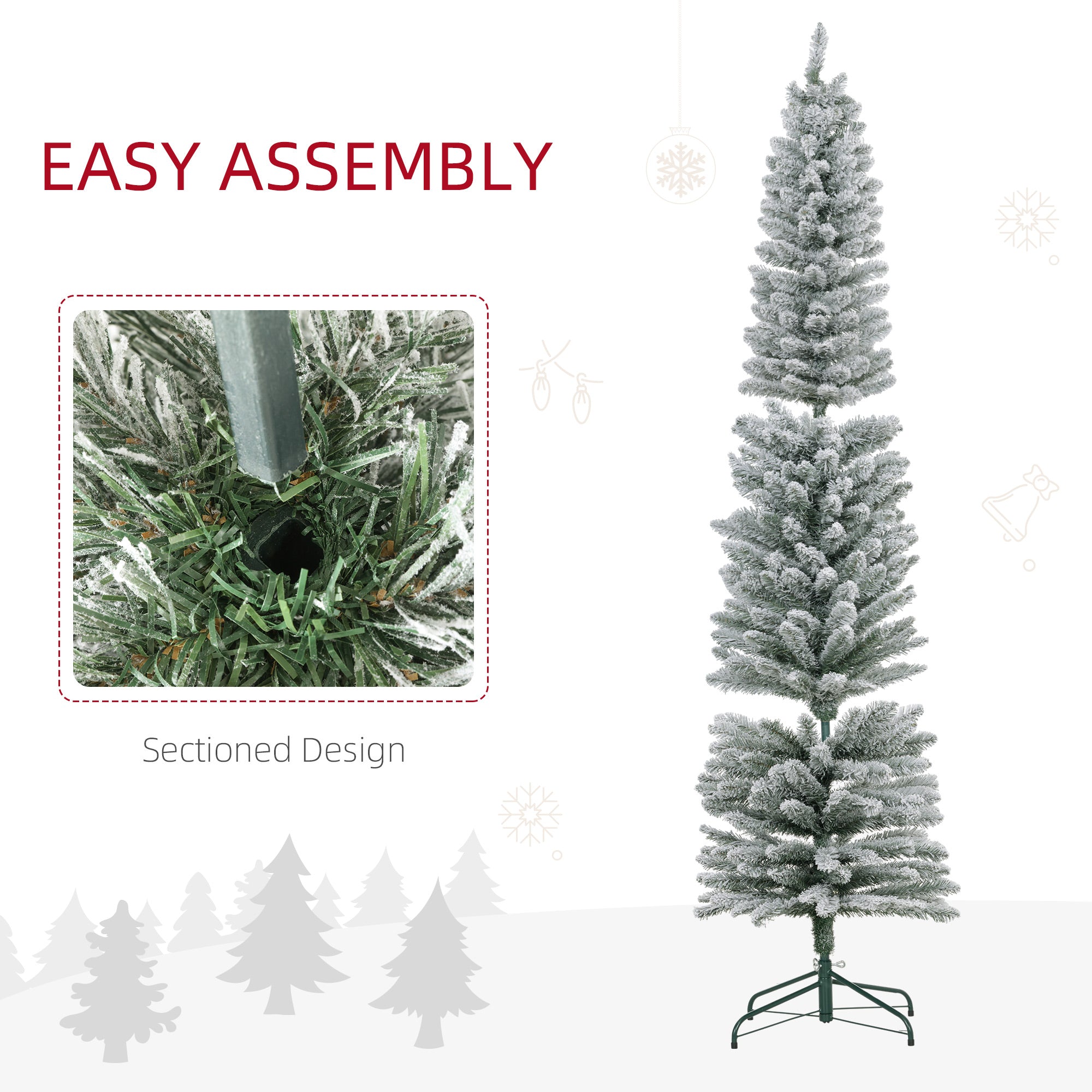 Kozy - 7ft Artificial Snowy Pencil Christmas Tree - White