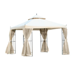 Outsunny Garden Gazebo with Double Top, 300x300cm, Outdoor Canopy Patio Event Party Tent, Backyard Sun Shade, Mesh Curtain, Beige