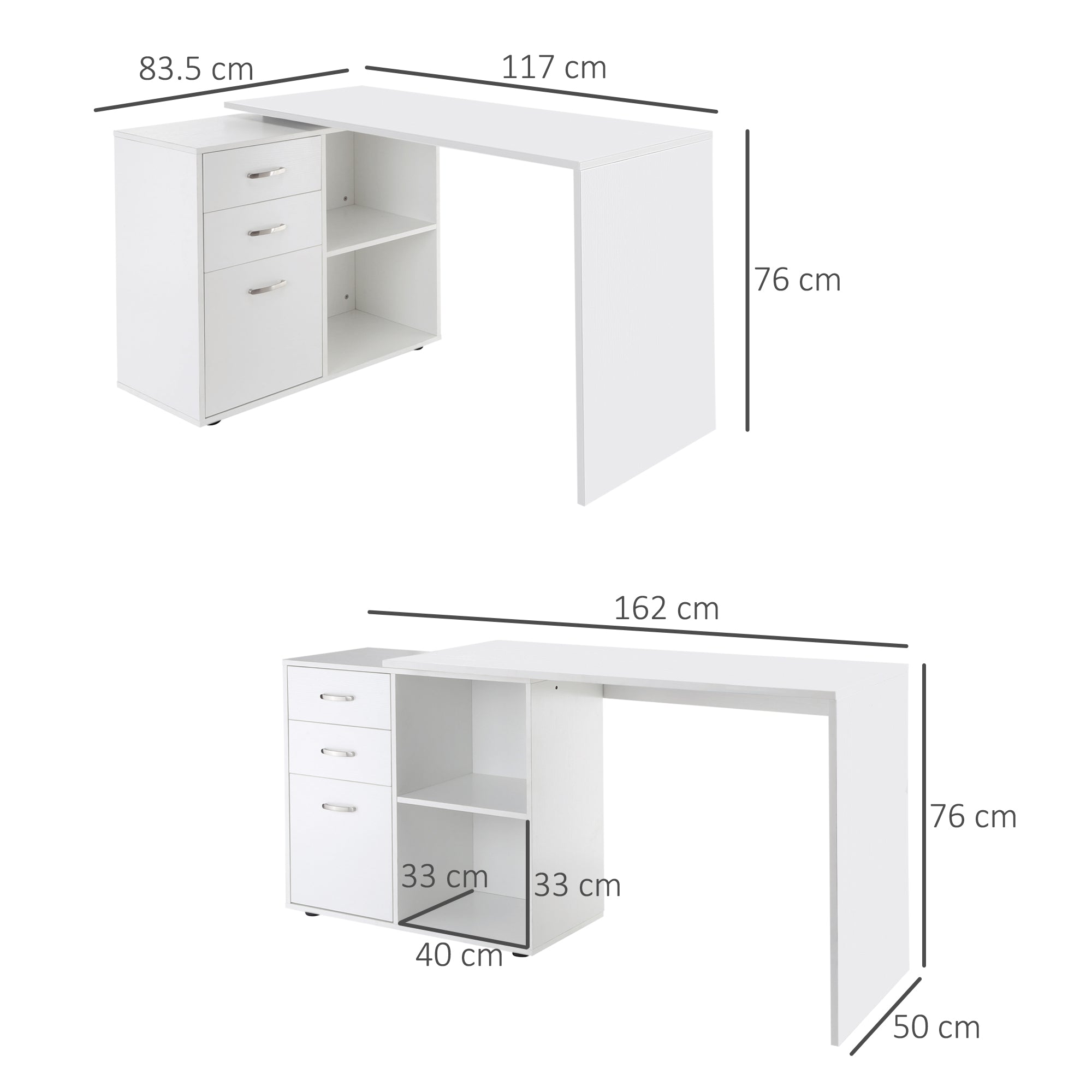 HOMCOM Computer Desk Table Workstation Home Office L Shape Drawer Shelf File Cabinet White