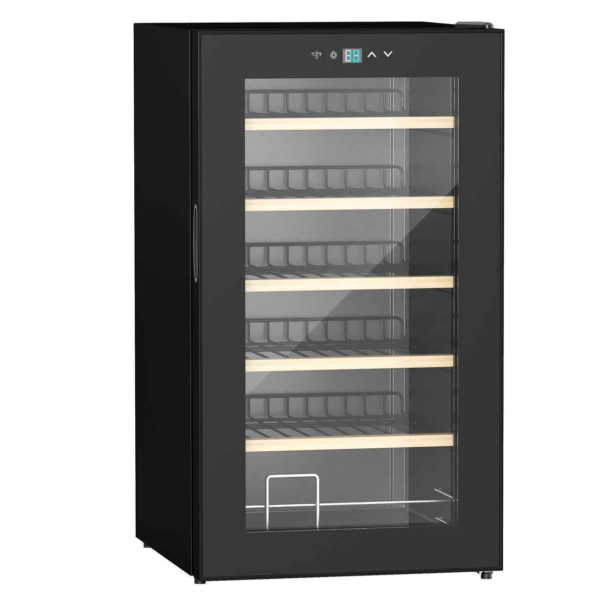 Kozy 24 Bottle Wine Fridge, 65 Litre Capacity, 43cm Freestanding Wine Cooler Fridge with Glass Door, LED Light, Digital Touch Screen, Temperature Control, Black
