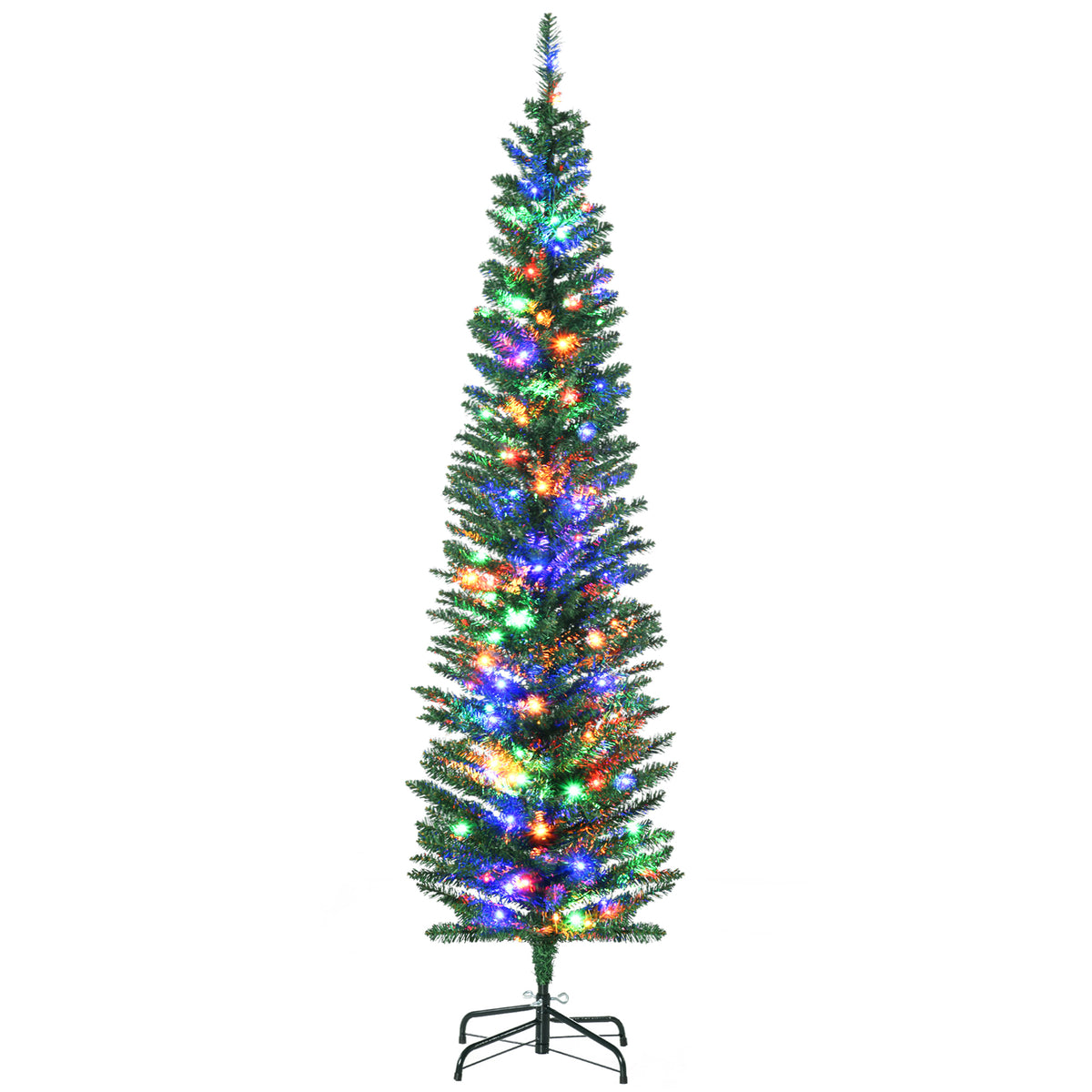 Kozy - 6' Artificial Prelit Christmas Trees Holiday Décor with Colourful LED Lights, Pencil Shape, Steel Base