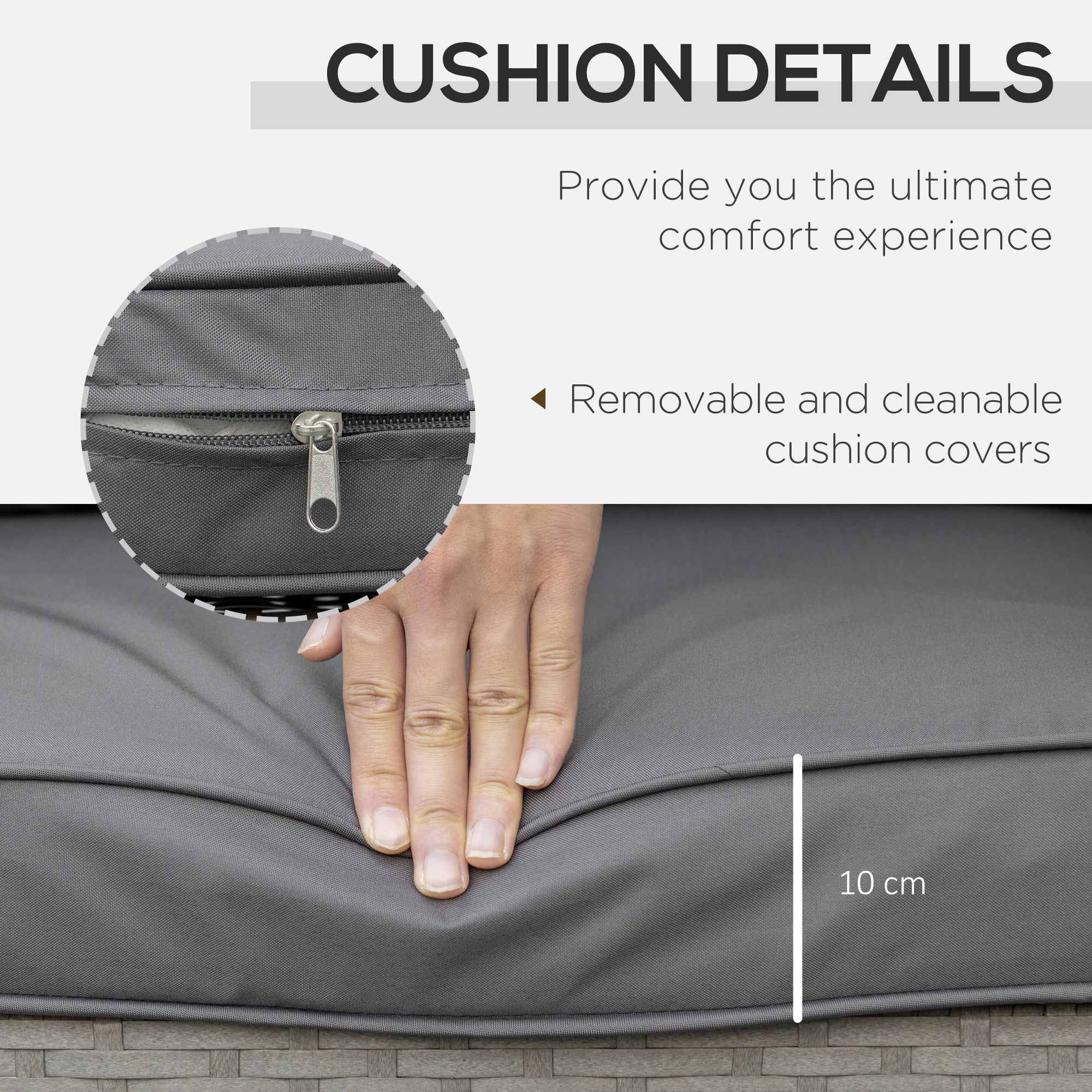 Kozy 3 Pieces Rattan Bistro Set with Glass Top Coffee Table, Chairs and Cushions for Outdoor, Patio, Balcony, Grey