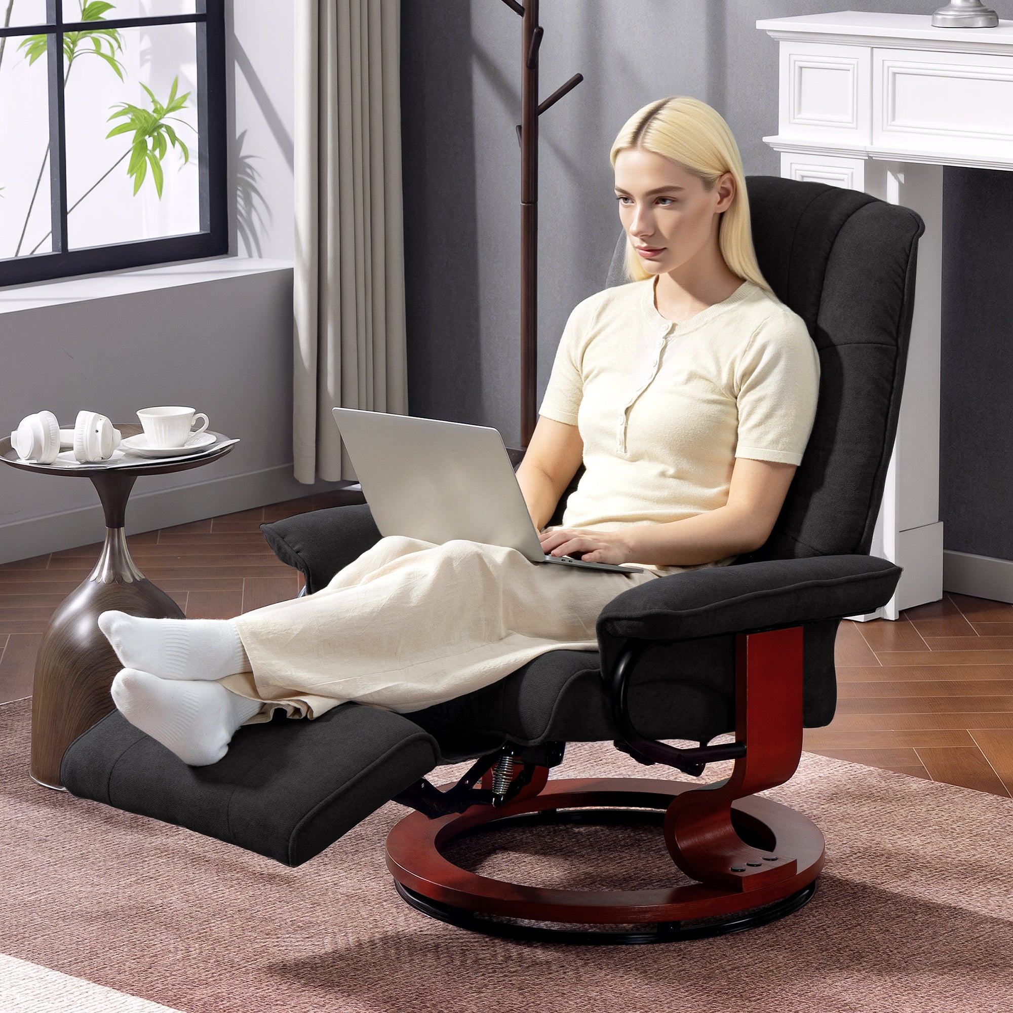 Kozy - Reclining Swivel Chair, with Footrest - Black