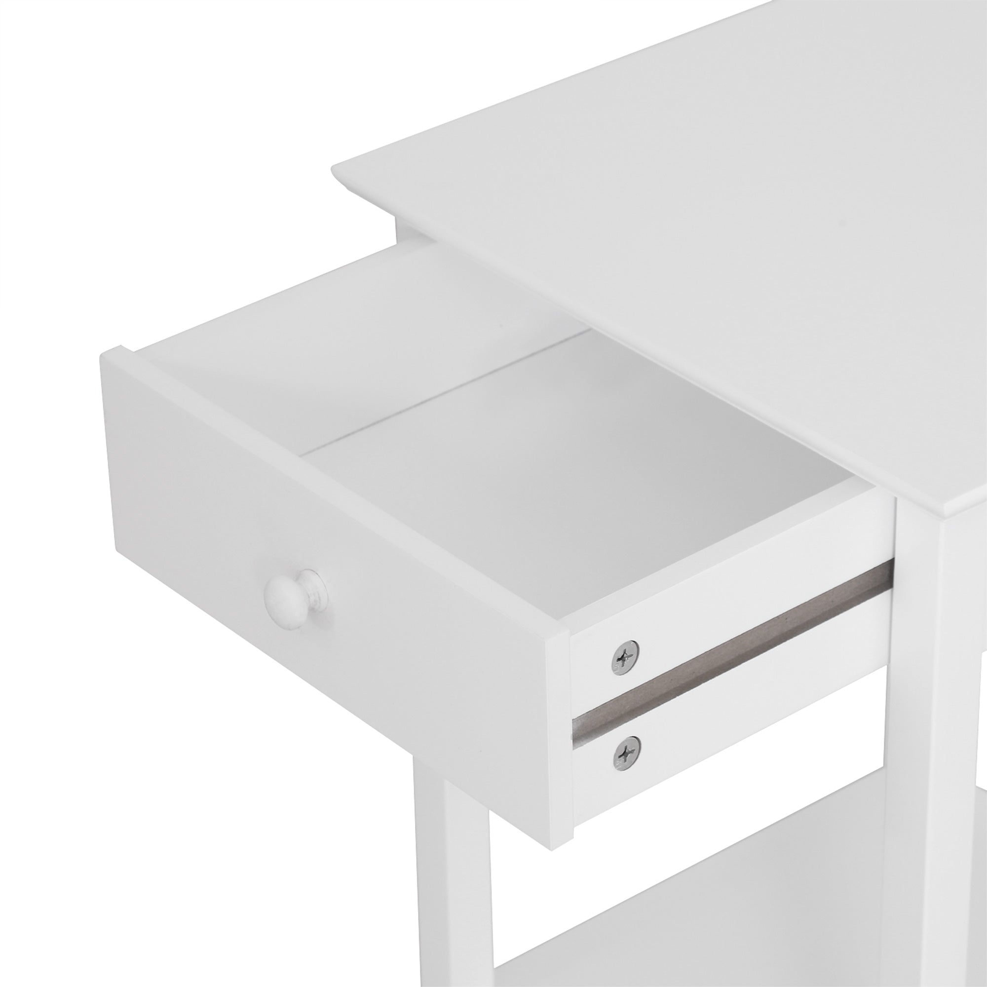 Kozy White Bedside Table, Wooden Side Table, Nightstand, Bedside Cabinet with Drawer and Storage Shelf for Bedroom and Living Room
