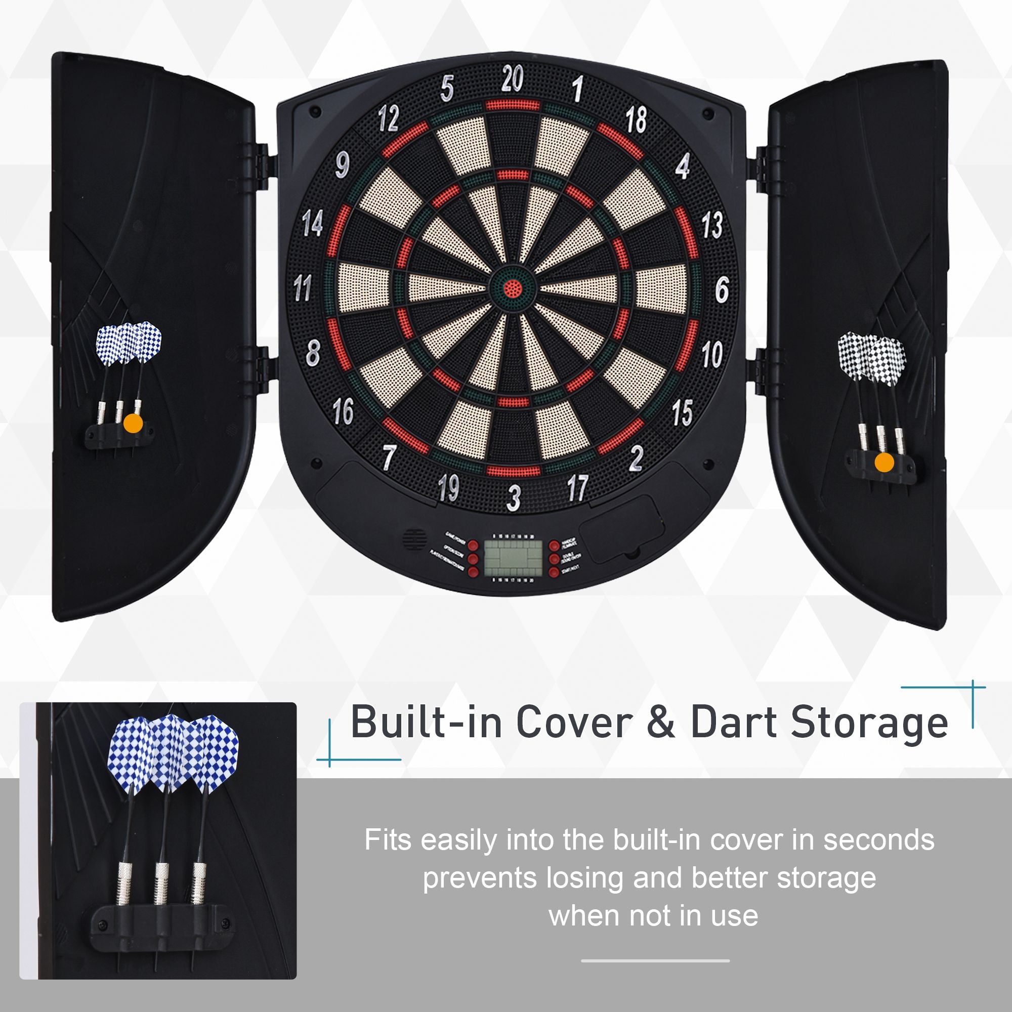 Kozy  Electronic Dartboard Set 26 Games and 185 Variations with 6 Darts and Cabinet to Stroage Multi-Game Option Ready-to-Play