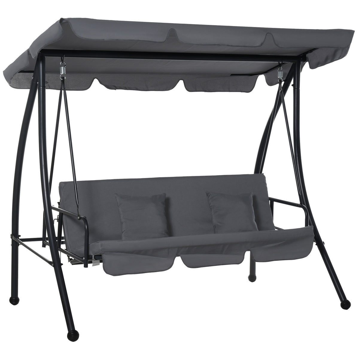 Kozy Outdoor 2-in-1 Swing Chair Lounger 3 Seater Garden Swing Seat Bed Convertible Tilt Canopy W/ Cushion, Dark Grey
