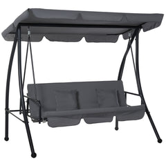 Kozy Outdoor 2-in-1 Swing Chair Lounger 3 Seater Garden Swing Seat Bed Convertible Tilt Canopy W/ Cushion, Dark Grey