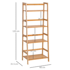 Kozy Bamboo Ladder Shelf, 4-Tier Bookshelf, Freestanding Bookcase for Living Room, Study, Bedroom, Home Office, 48 x 31.5 x 120cm, Natural Wood Effect