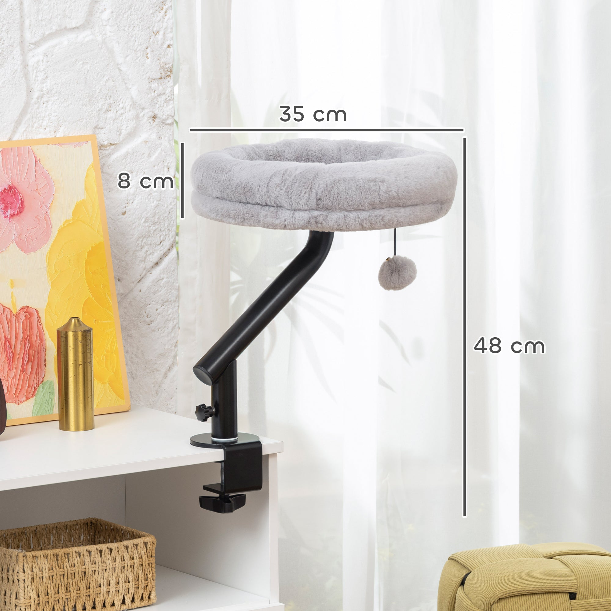 Kozy - Cat Desk Bed, Cat Hammock 360° Rotatable Adjustable for Window, Table, Work, Grey