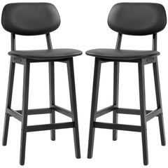 HOMCOM Bar Stools Set of 2, Modern Breakfast Bar Chairs, Faux Leather Upholstered Counter Bar Stool with Backs and Wood Legs, Black | Aosom UK