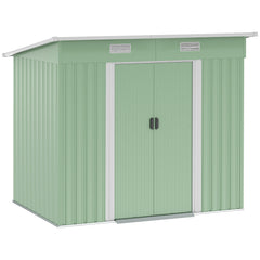 Kozy 7 x 4ft Outdoor Garden Metal Storage Shed, Tool Storage Box for Backyard, Patio and Lawn, Light Green