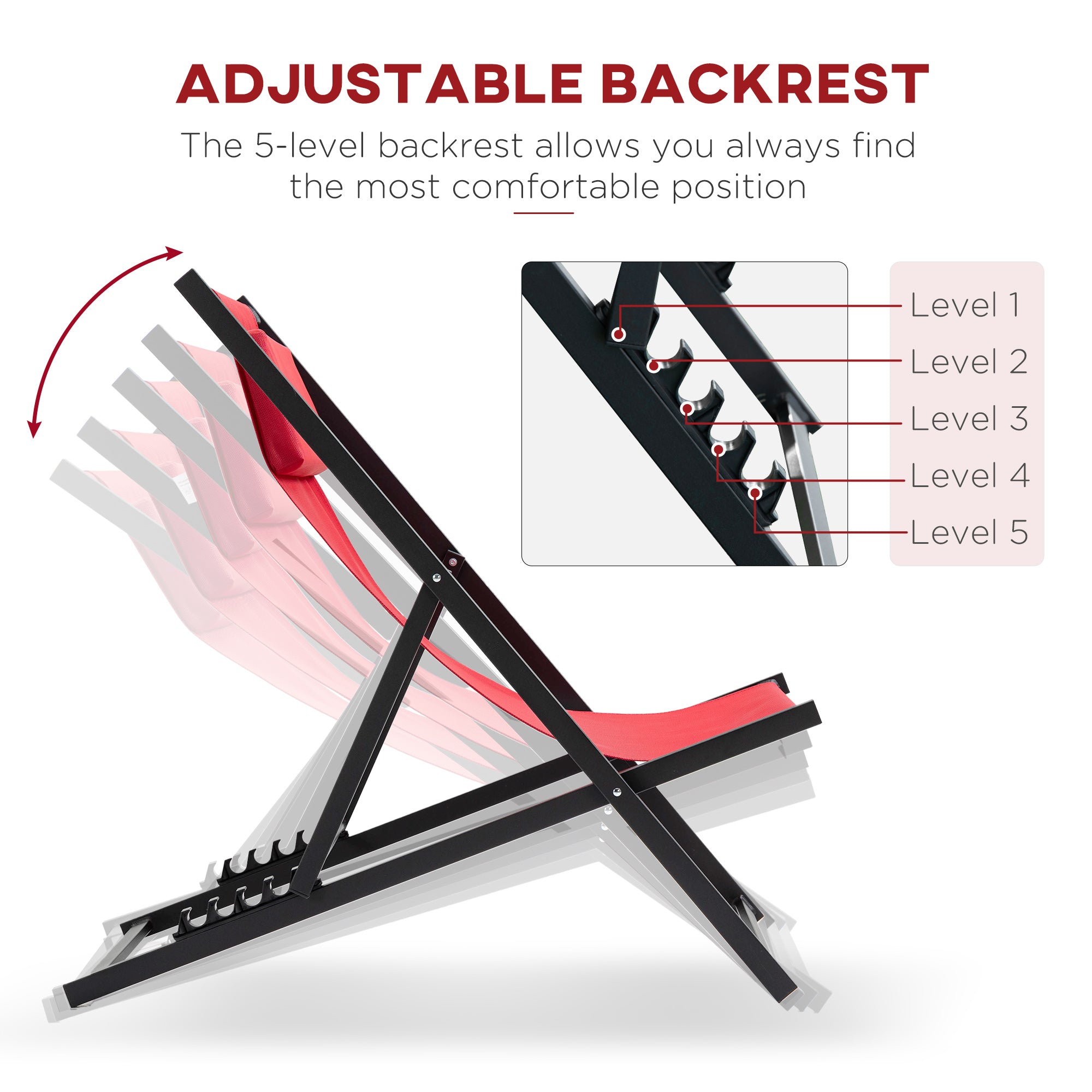 Kozy Set of 2 Folding Garden Beach Aluminium Frame Deck Chairs Deckchairs Seaside Folding Garden Patio Lounger, Red