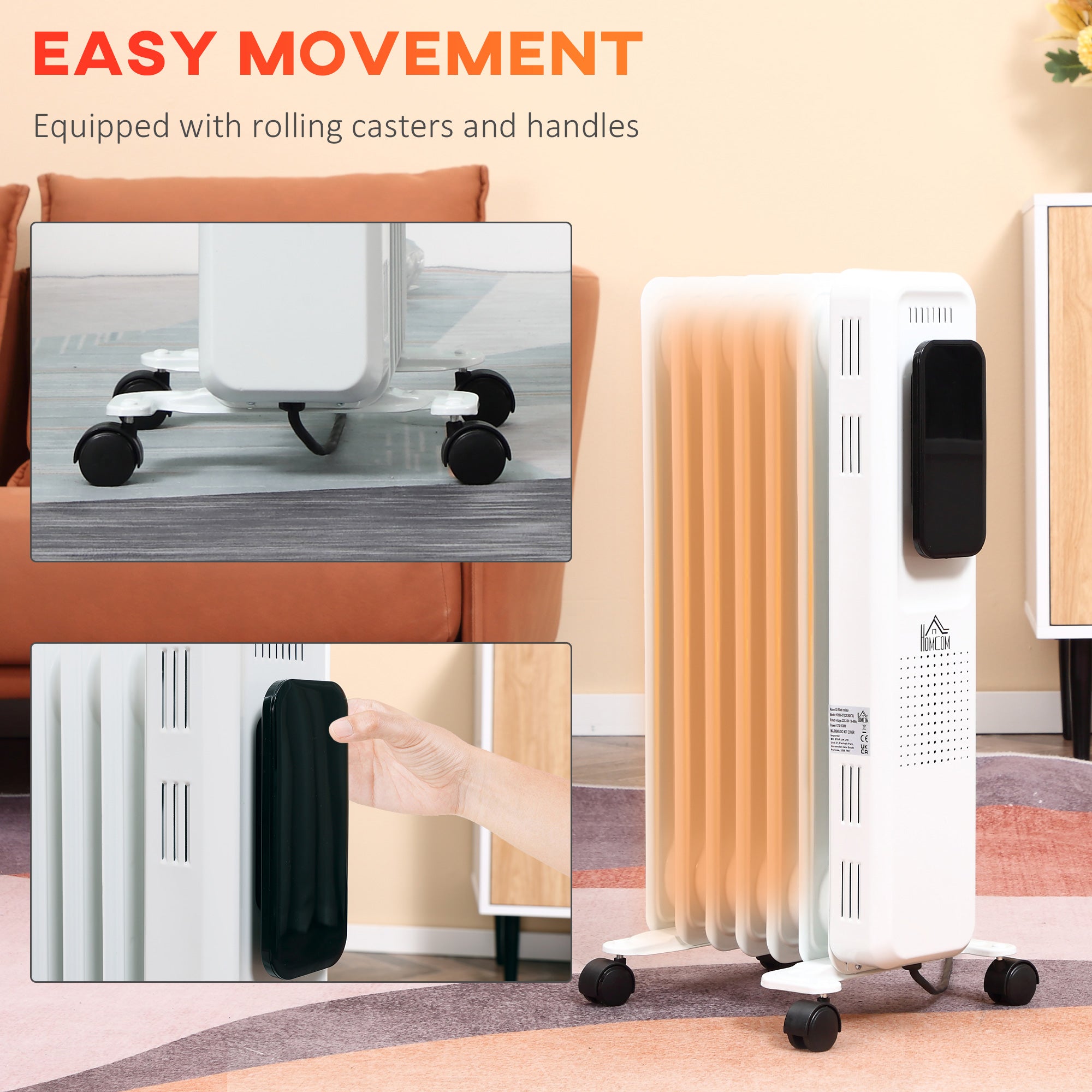 Kozy 1500W Oil Filled Radiator, 7 Fin Portable Electric Heater with LED Display, 24H Timer, 3 Heat Settings, Adjustable Thermostat, Safety Cut off, Remote Control, White