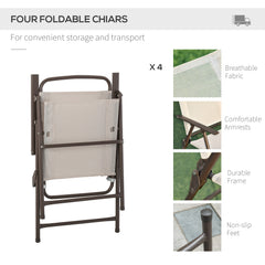 Kozy Garden Patio Texteline Folding Chairs Plus Table and Parasol Furniture Bistro Set 6 Pieces - Coffee/Cream