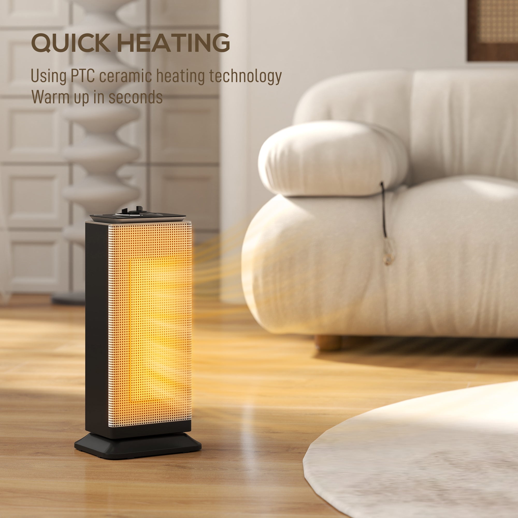 Kozy 2000W Ceramic Electric Heater with Fan, Oscillation - Black