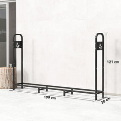 Kozy 6.5 FT Steel Firewood Log Rack with 300 kg Capacity, Heavy Duty Indoor Outdoor Fireplace Wood Storage Shelf, Log Holder/Stand with Extra Support Legs, Decorative Bonfire Pattern, Black