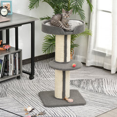 PawHut 81cm Cat Tree with Sisal Scratching Post, Cat Tower Kitten Activity Center climbing frame with large platform Lamb Cashmere Perch, Grey