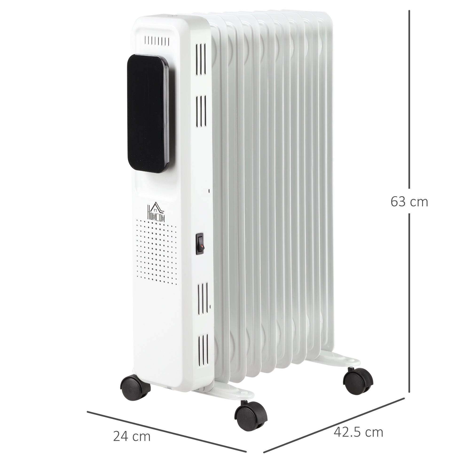 Kozy 2000W Oil Filled Radiator, 9 Fin Portable Electric Heater with LED Display, 24H Timer, 3 Heat Settings, Adjustable Thermostat, Safety Cut off, Remote Control, White