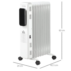 Kozy 2000W Oil Filled Radiator, 9 Fin Portable Electric Heater with LED Display, 24H Timer, 3 Heat Settings, Adjustable Thermostat, Safety Cut off, Remote Control, White
