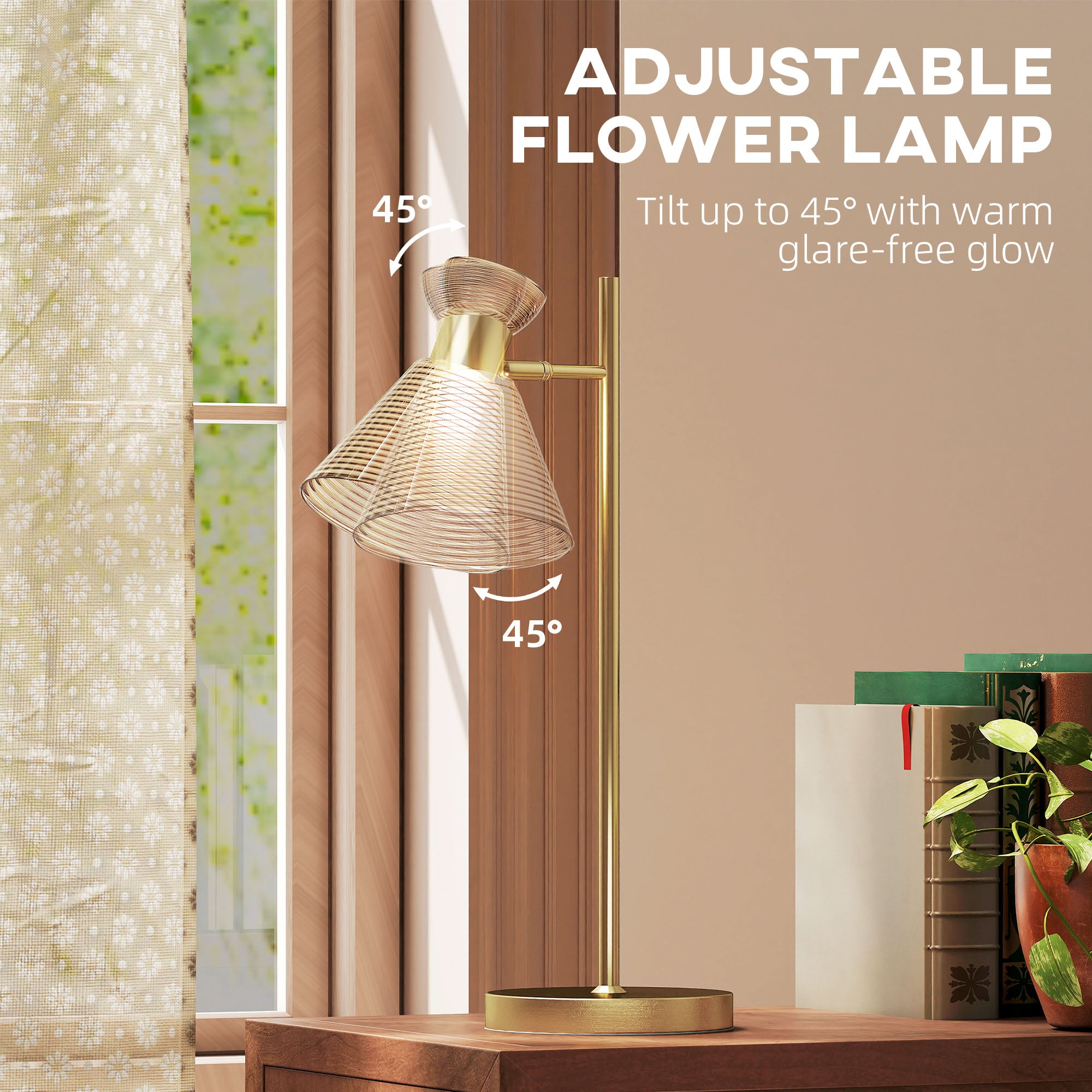 Kozy Modern Table Lamp, Bedside Lamp with Adjustable Flower-Shaped Head and E27 Socket for Living Room Bedroom Study, Bulb Not Included, Gold Tone