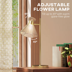 Kozy Modern Table Lamp, Bedside Lamp with Adjustable Flower-Shaped Head and E27 Socket for Living Room Bedroom Study, Bulb Not Included, Gold Tone