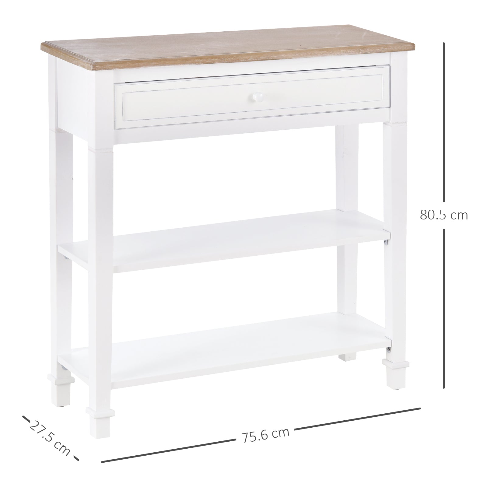 HOMCOM Console Table Hallway Side Desk One Drawer 2 Shelves Worktop Handle Retro Elegant Style Home Display Storage for Bedroom Livingroom