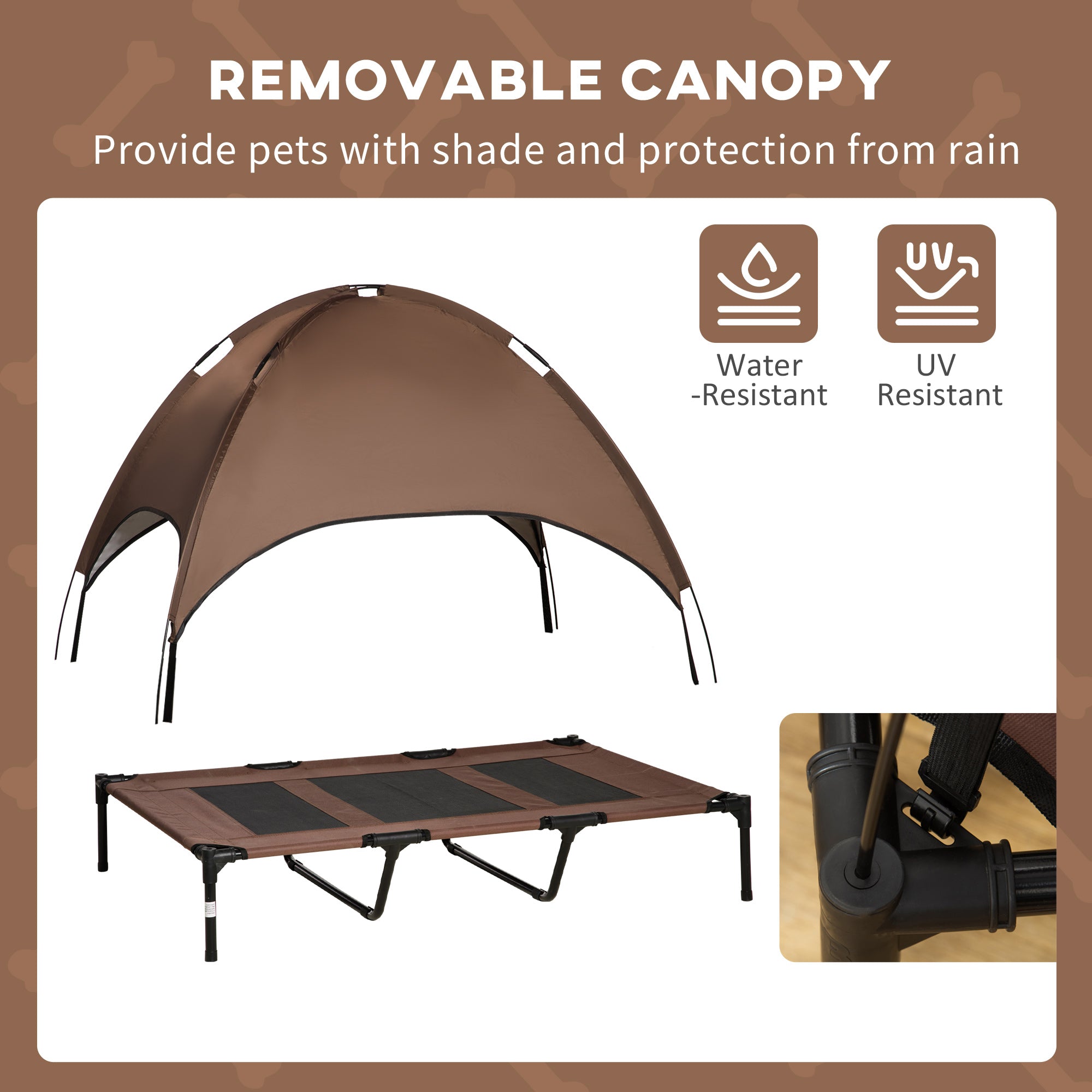 PawHut Raised Dog Bed Waterproof Elevated Pet Cot with Breathable Mesh UV Protection Canopy Coffee, for XXL Dogs, 122 x 92 x 108cm | Aosom UK