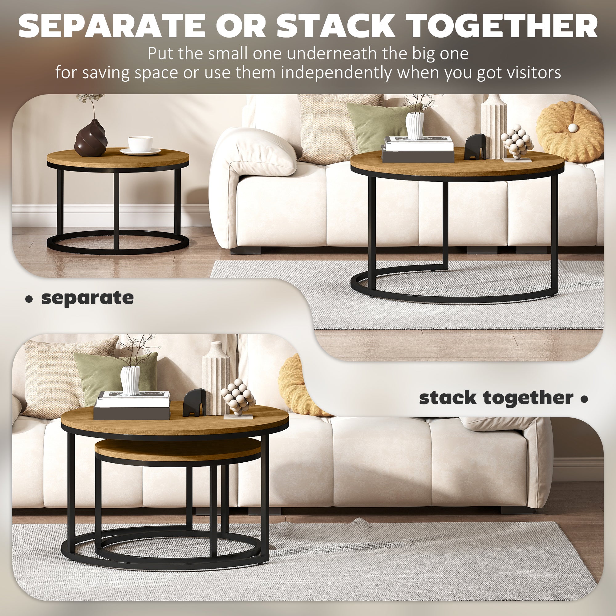 Kozy - Set of Two Wood-Effect Stacking Tables - Brown