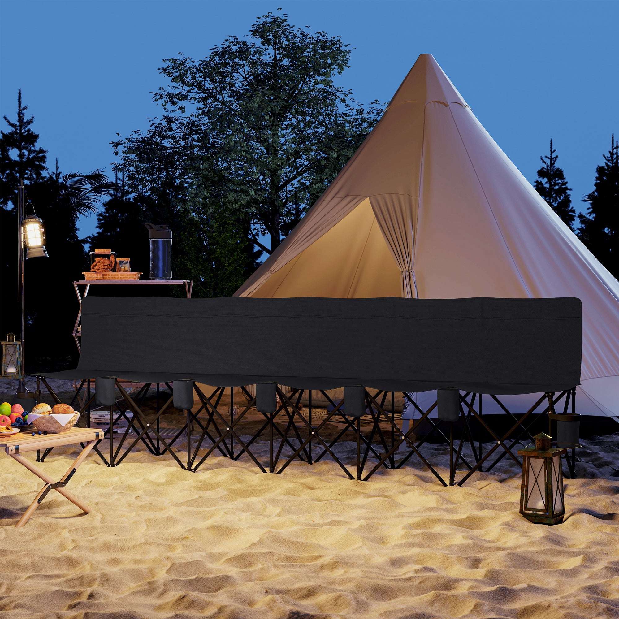 Kozy 6 Seater Folding Camping Chair with Cup Holder & Carry Bag - Black